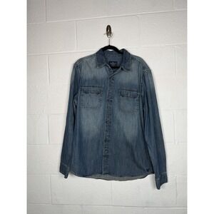 American Eagle Men's Denim Shirt Large Classic Fit Perfectly Faded Button Front
